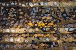 bladgoud op temple geplakt, Chiang Rai, Thailand